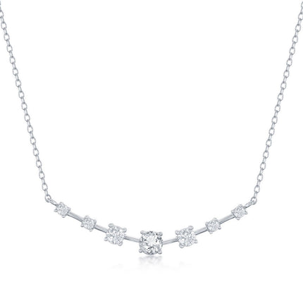 Classic Women's Necklace - Sterling Silver Graduating Round CZ Curved Bar | M-6635 ,