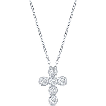 Classic Women's Necklace - Sterling Silver Cross Design Cubic Zirconia | M-6640 ,