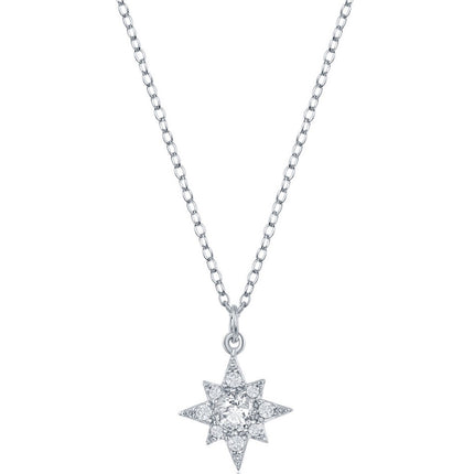 Classic Women's Necklace - Sterling Silver North Star White Cubic Zirconia | M-6652 ,