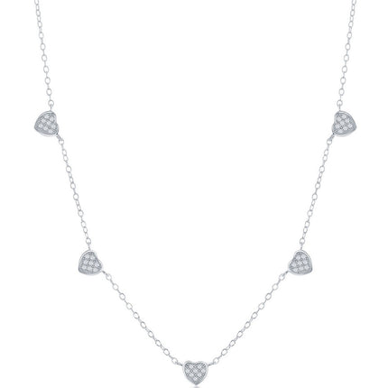 Classic Women's Necklace - Sterling Silver Pave CZ Dangling Multi-Heart | M-6657 ,
