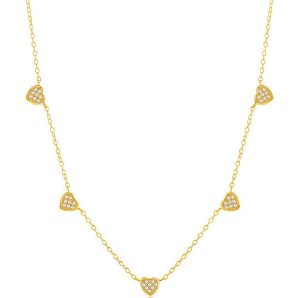 Classic Women's Necklace - Gold Tone Micro Pave CZ Dangling Multi-Heart | M-6657-GP ,