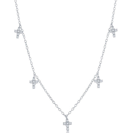 Classic Women's Necklace - Sterling Silver Dangling White CZ Cross Design | M-6658 ,