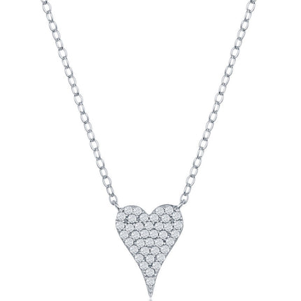 Classic Women's Necklace - Sterling Silver Micro Pave CZ Small Heart Shape | M-6660 ,