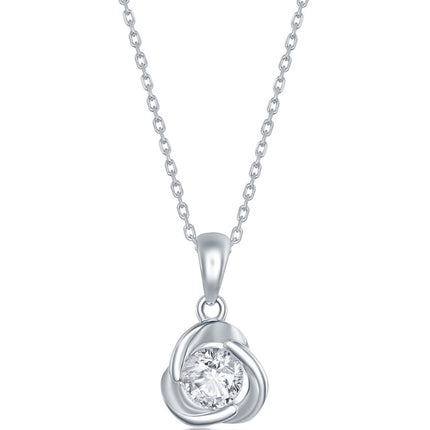 Classic Women's Necklace - Sterling Silver Round White CZ Love Knot Shape | M-6667 ,