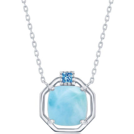 Women's Necklace - Cushion-Cut Larimar with CZ Hexagon | M-6694 ,