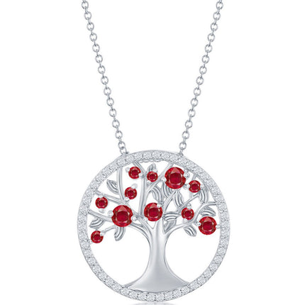Classic Women's Necklace - Silver Garnet CZ January Birthstone Tree of Life | M-6760 ,
