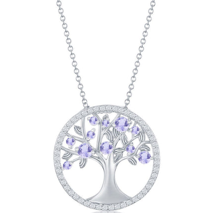 Classic Women's Necklace - Silver Lavender CZ June Birthstone Tree of Life | M-6765 ,