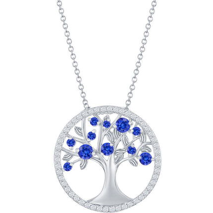 Classic Women's Necklace - September Birthstone Sapphire CZ Tree of Life | M-6768 ,