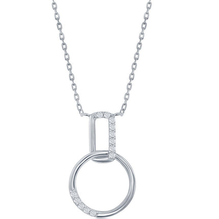 Classic Women's Necklace - Sterling Silver CZ Bar and Circle | M-6772 ,