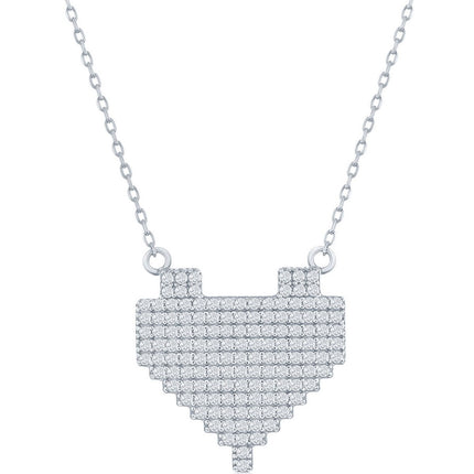 Classic Women's Necklace - Sterling Silver CZ Pixel Heart | M-6773 ,