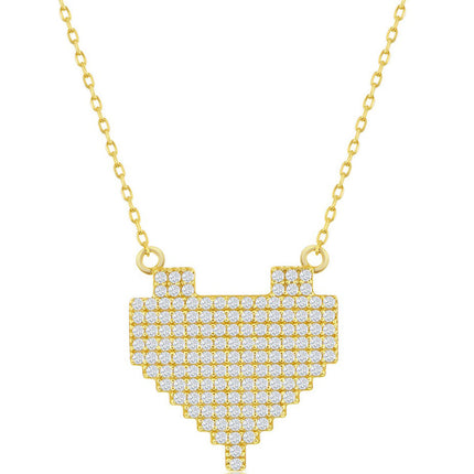 Classic Women's Necklace - Gold Plated Sterling Silver CZ Pixel Heart | M-6773-GP ,