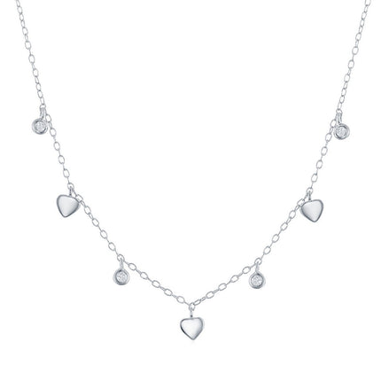 Classic Women's Necklace - Sterling Silver Mini Heart and Bezel-Set CZ | M-6804 ,