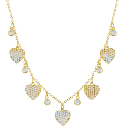 Classic Women's Necklace - Gold Plated Sterling Silver Round and Heart CZ | M-6810-GP ,