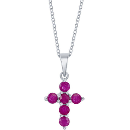 Classic Women's Necklace - Sterling Silver Ruby Cross | M-6826 ,