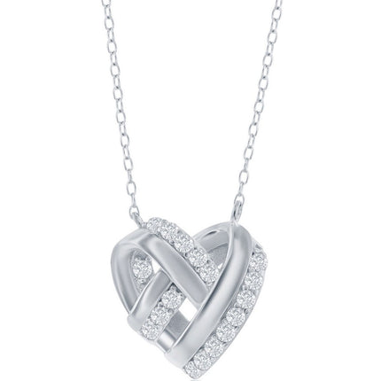 Classic Women's Necklace - Sterling Silver Knotted Heart CZ | M-6841 ,