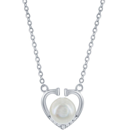 Classic Women's Necklace - Sterling Silver Round FWP with CZ Heart | M-6870 ,