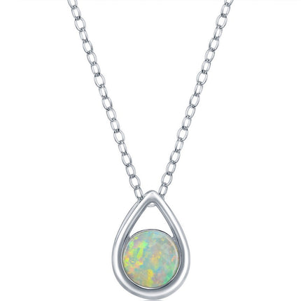 Women's Necklace - Sterling Silver Opal October Birthstone Pear-shaped | M-6896 ,