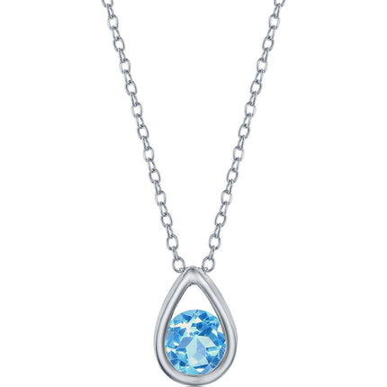 Classic Women's Necklace - Swiss Blue Topaz December Birthstone Pear-shaped | M-6897 ,