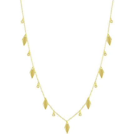 Classic Women's Necklace - GP Sterling Silver CZ and Diamond-Shape Charm | M-6933 ,