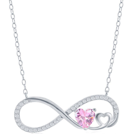 Classic Women's Necklace - Sterling Silver Pink CZ Heart Infinity | M-6966 ,