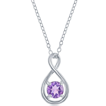 Classic Women's Necklace - Sterling Round 5mm Amethyst Gemstone Infinity | M-6973 ,