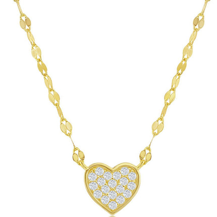 Classic Women's Choker Necklace - GP Sterling Silver Heart CZ Mirror Chain | M-6988 ,
