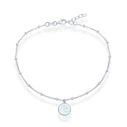 Classic Women's Anklet - Sterling Silver Beaded with Wave Disc | R-9226 ,