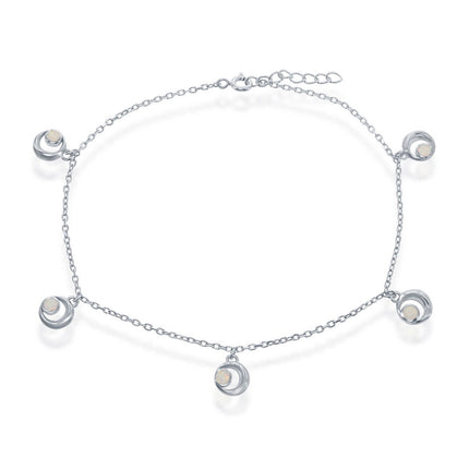 Women's Anklet - Sterling Silver White Opal Crescent Moon | R-9240 ,