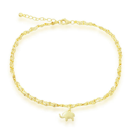Classic Women's Anklet - GP Sterling Mirror Chain with Elephant Charm | R-9263-GP ,