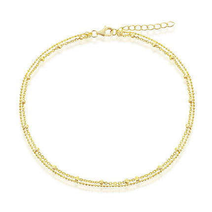Classic Women's Anklet - Gold Plated Sterling Silver Double Strand Beaded | R-9264-GP ,