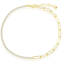 Classic Women's Anklet - GP Sterling Half Tennis and 3.5mm Paperclip | R-9268-GP ,