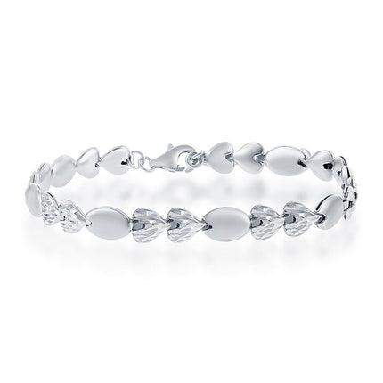 Classic Women's Bracelet - Sterling Silver Plain Oval and D-C Double Hearts | S-4731 ,