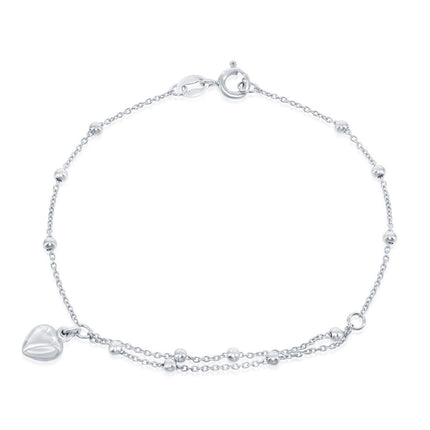 Classic Women's Bracelet - Sterling Silver Beads with Heart Charm | S-4966 ,