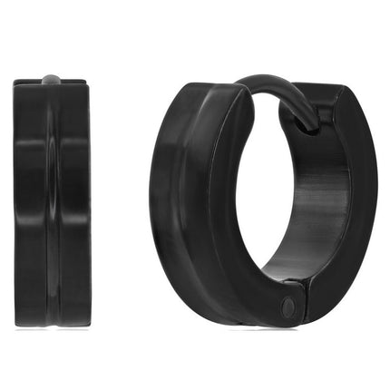 Women's Earrings - Black Plated Stainless Steel 13mm Lined Hoop | SA-6076 ,