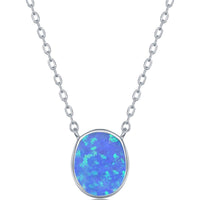 Women's Necklace and Earrings Set - Sterling Blue Inlay Opal Disc | SET-581 ,