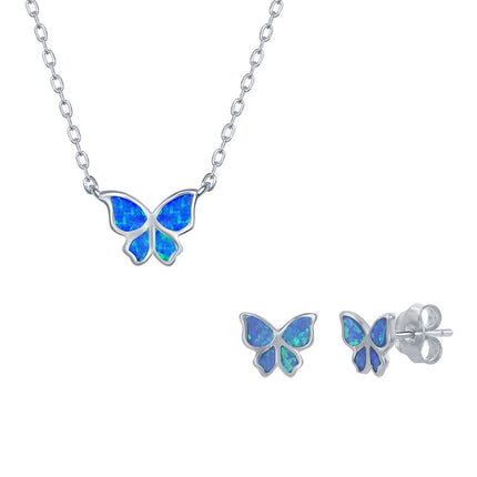 Women's Necklace and Earrings Set - Sterling Blue Small Butterfly | SET-585 ,