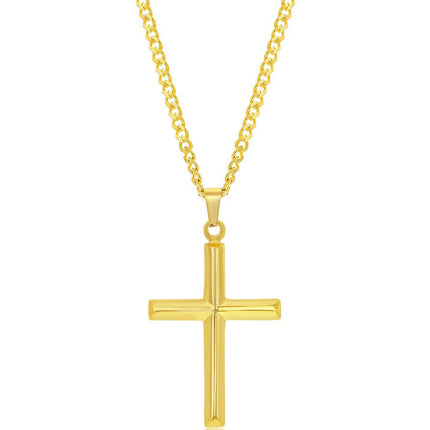 Men's Necklace - Gold Plated Stainless Steel Polished 3D Cross | SL-7085 ,