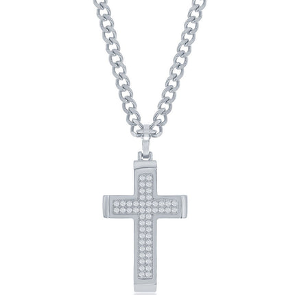 Men's Necklace - Stainless Steel Polished CZ Cross | SL-7086 ,