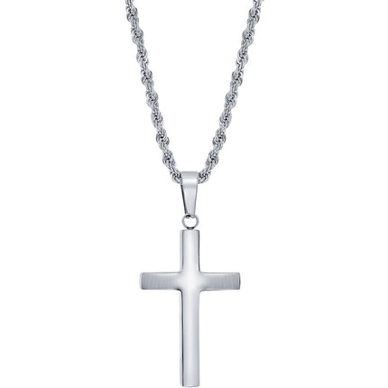 Men's Necklace - Stainless Steel Polished Cross | SL-7094 ,