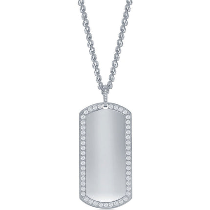 Men's Necklace - Stainless Steel CZ Dog Tag ID | SL-7099 ,