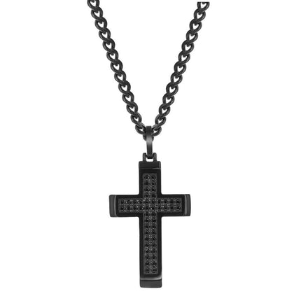 Men's Necklace - Stainless Steel Black CZ Encrusted Cross | SL-7101 ,