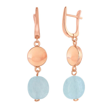 Women's Earrings - RG Round Disc with Natural Aquamarine Oval | SMD-6727 ,