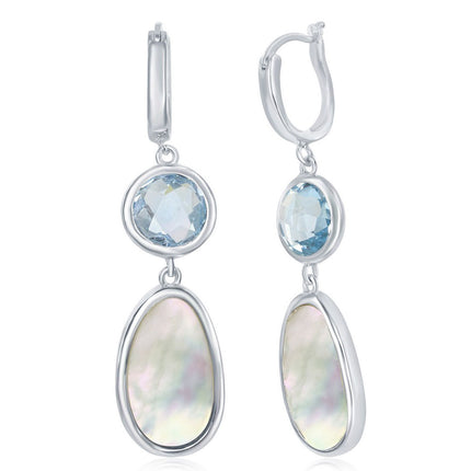 Women's Earrings - Sterling Silver Bezel-set Blue Topaz and MOP | SMD-6862 ,