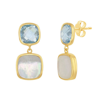 Women's Earrings - GP Sterling Double Square Blue Topaz and MOP | SMD-7237 ,