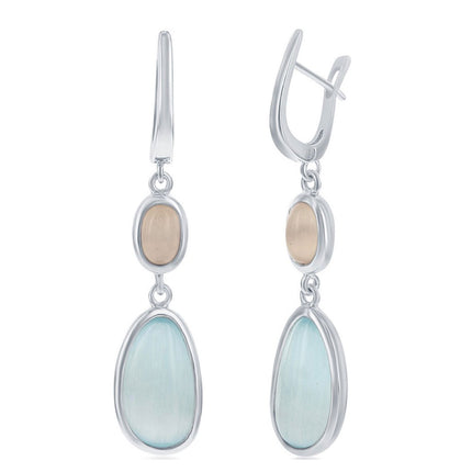 Classic Women's Earrings - Tiffany Blue and Oval Champagne Cat's Eye | SMD-7332 ,