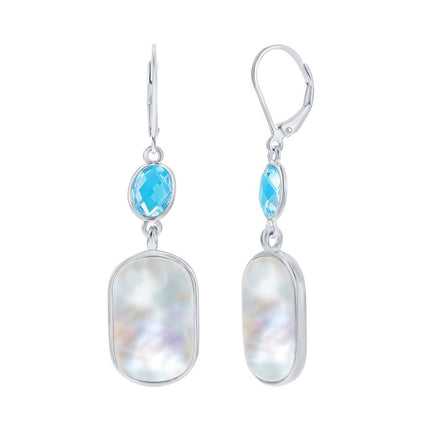Women's Earrings - Sterling Silver Oval Blue Topaz and Rectangle MOP | SMD-7336 ,