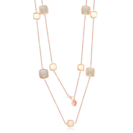 Women's Necklace - RG Sterling White and Grey Moon Stone Square | SMM-5808 ,