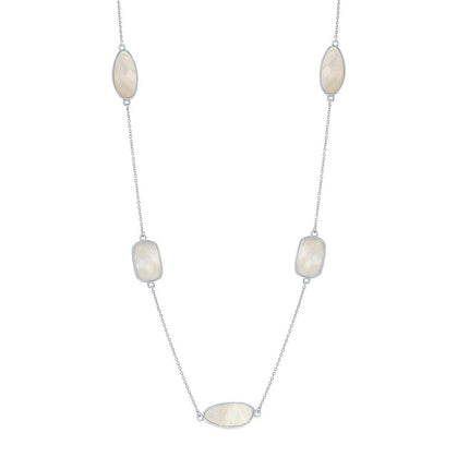 Women's Necklace - Sterling Silver Rectangle and Irregular MOP | SMM-6316 ,