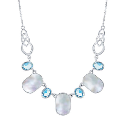 Women's Necklace - Sterling Alternating Oval Blue Topaz and MOP | SMM-6321 ,