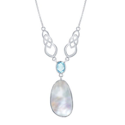 Women's Y Necklace - Sterling Silver MOP with Blue Topaz Designed | SMM-6329 ,
